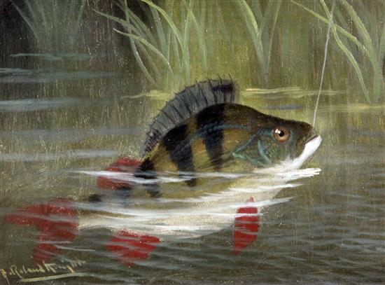 A. Roland Knight (1879-1921) Hooked Perch and Netted Salmon, 6 x 8in.